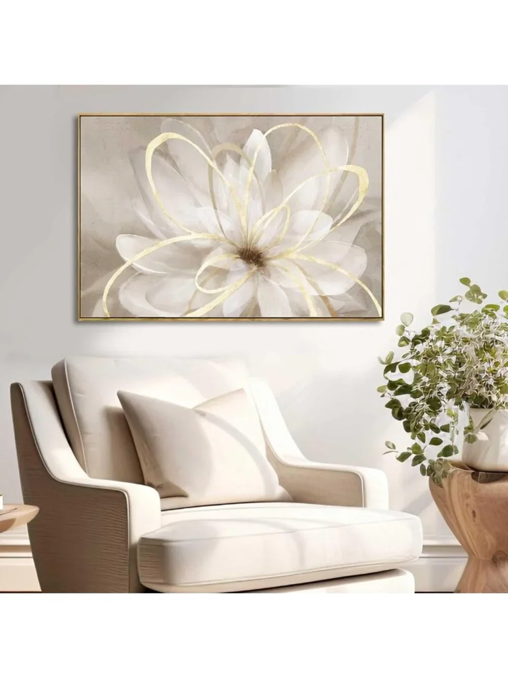Elegant White Flower Gold Botanical Wall Art - 24